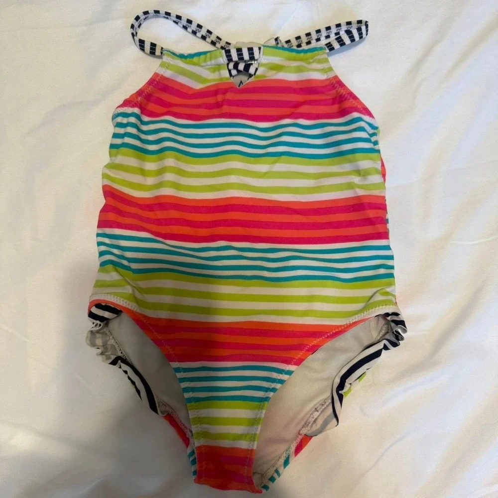 Kiko & Max Girls' 2T Striped One Piece Swimsuit Multicolor